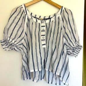 White/blue striped Anthropologie Pilcro blouse in excellent condition size L